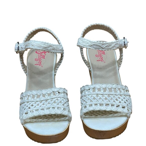 Jellypop Danielle  White Crochet Platform Sandals 10  Buckle Strap & Chunky Hell - Picture 16 of 16